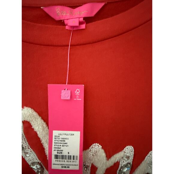 Lilly Pulitzer Rami Sweatshirt Coconut "Joy" Jeweled Graphic Size Small - Picture 7 of 9